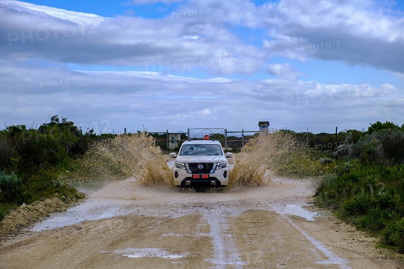 Jepp drives through water, De Hoop Nature Reserve, nature reserve near Struisbaai, Garden Route, Western Cape, South Africa, Africa