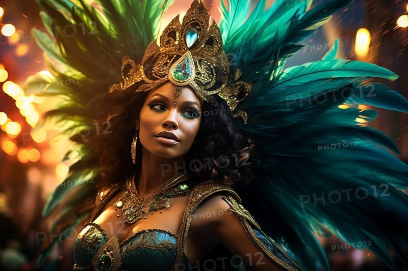 Captivating image capturing the essence of the Rio Carnival, showcasing a dancer adorned in an elaborate, vibrant costume, embodying the spirit and energy of this iconic festival, AI generated