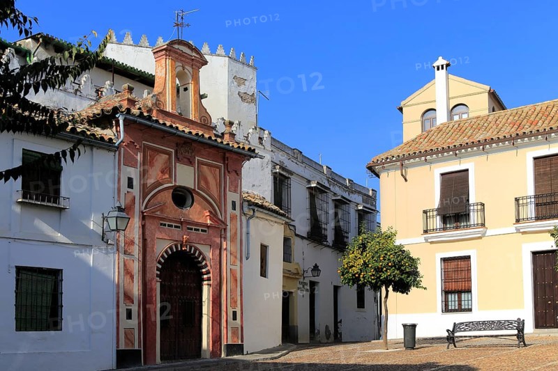Attractive historic doorway and buildings in old inner city, Cordoba, Spain, Europe