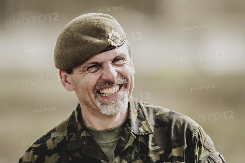 Colonel Jiri Libal, Commander 4th Rapid Deployment Brigade, photographed as part of a Bundeswehr exercise with forces from Norway and the Czech Republic during the 'Wettiner Schwert' exercise as part of Quadriga 2024 in the training town of Schnöggersburg, 8 April 2024