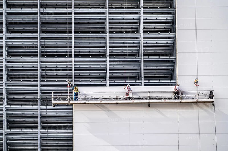 Construction of a high-bay warehouse, storage system for high space utilisation, in steel construction, North Rhine-Westphalia, Germany, Europe