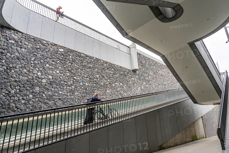 New bicycle car park at Amsterdam Central Station, Stationsplein, space for around 7000 bicycles, largest in Amsterdam, digitally monitored, underground, direct connection to the station and metro, Netherlands, escalators lead to the bicycle garage, Netherlands