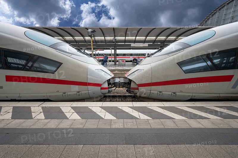 Two Intercity trains ICEs coupled together, Nuremberg main station, Central Franconia Bavaria, Germany, Europe