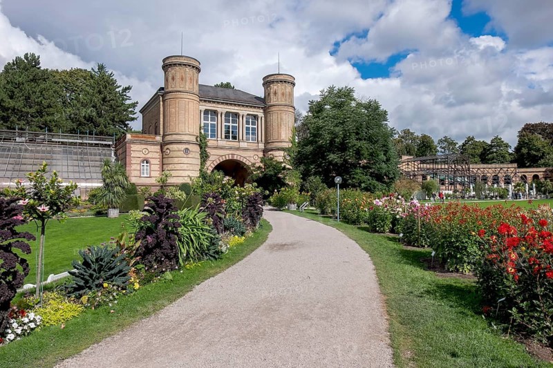 Archway building, Botanical Garden in Karlsruhe Palace Gardens, Karlsruhe, Baden-Wuerttemberg, Germany, Europe