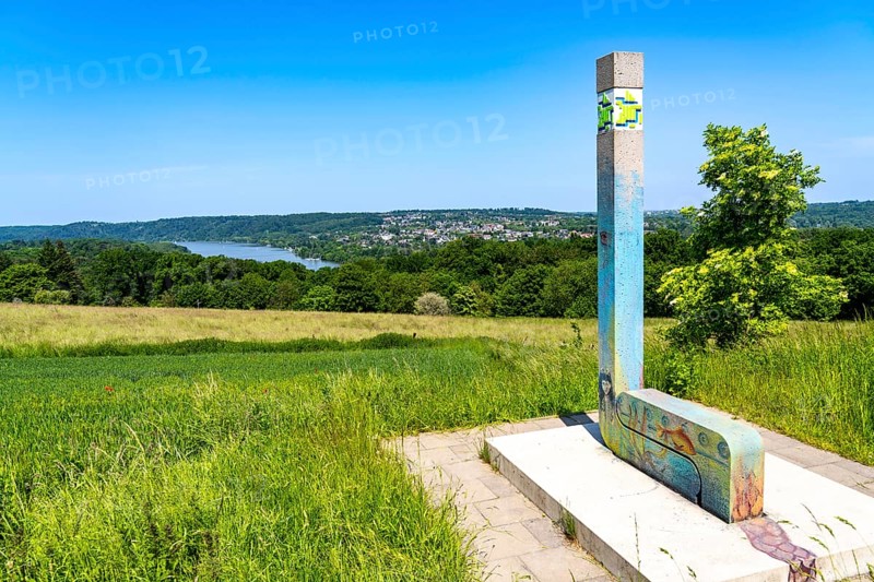 View from Essen-Dilldorf to the west, over Essen-Heisisngen and Lake Baldeney, one of the Essener-Aussichten locations, North Rhine-Westphalia, Germany, Europe