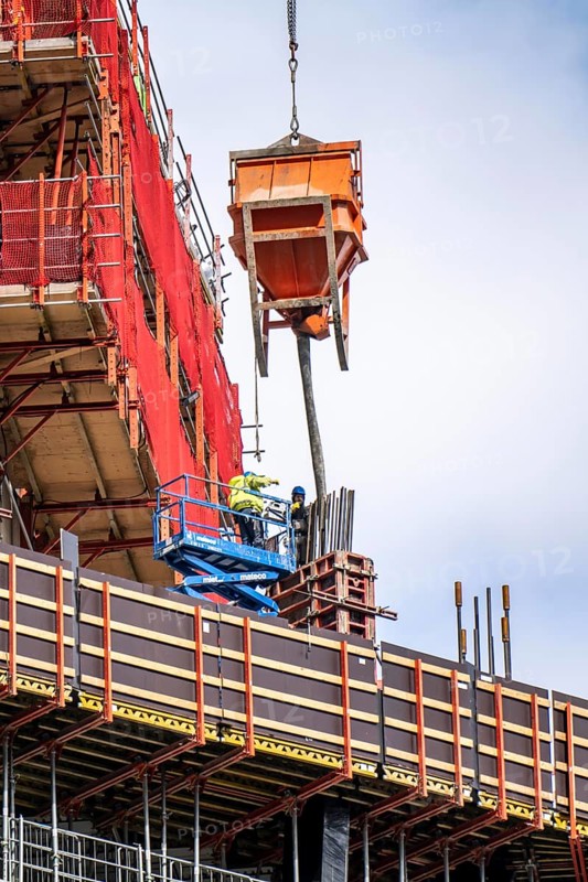 Construction site of the FOUR construction project, 4 high-rise towers at Roßmarkt in Frankfurt am Main, will be up to 228 metres high, with 59 storeys, for use as office buildings, flats, hotels and restaurants, Hesse, Germany, Europe