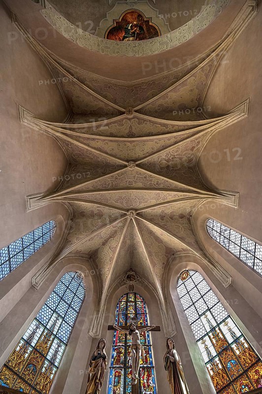 Vaults in the chancel of the baroqueised St. Maria church, Hersbruck, Middle Franconia, Bavaria, Germany, Europe