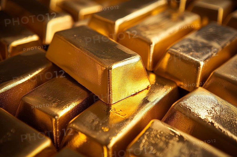 Banking finance concept background, pile of gold bars bullions ingots close up, AI generated