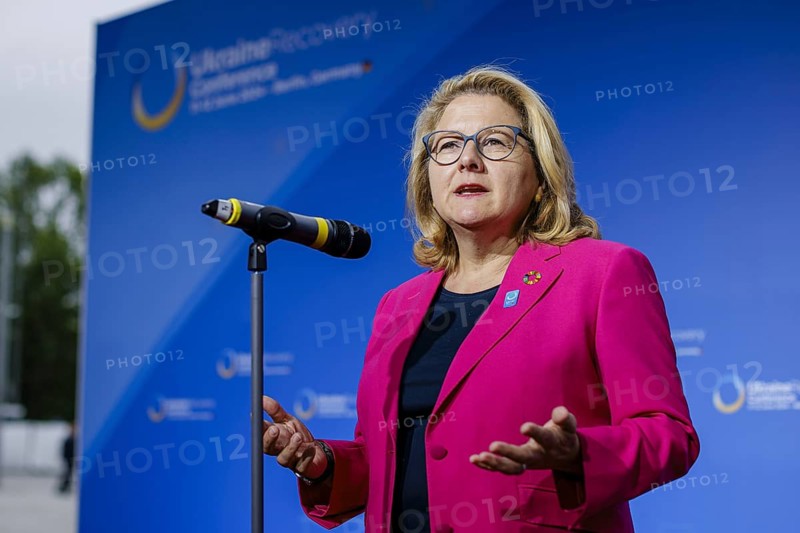 Ukraine Recovery Conference URC. Svenja Schulze (SPD), Federal Minister for Economic Cooperation and Development, at a door step statement .Berlin, 11 June 2024. Photographed on behalf of the Federal Ministry for Economic Cooperation and Development