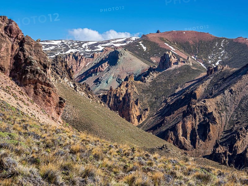 Colorful rock formations in the Valle Lunar, section of the Jeinimeni National Park, Patagonia, Chile, South America