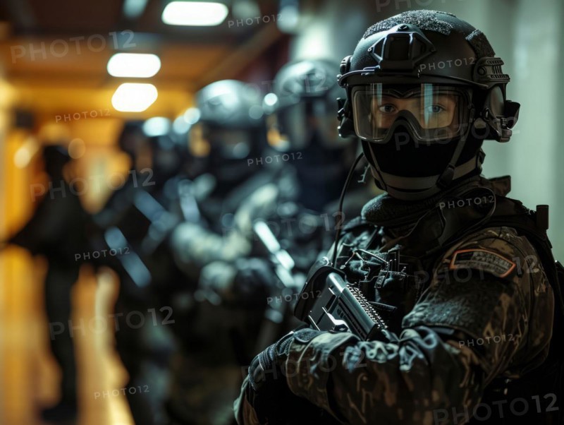 Police raid, drug and illegal arms and goods seizure by police officers, AI generated
