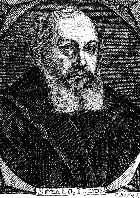 Sebald Heyden (1498 Bruck, 1561 Nuremberg) portrait, cantor and author of textbooks for monastery schools and church singing schools, important works for mensural music, history of German music, historical illustration 1892