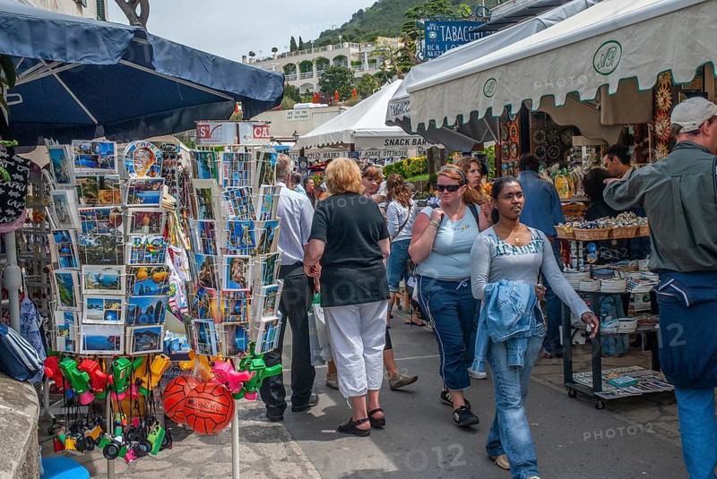 Tourists on a street in Anacapri, Island of Capri, Campania, Italy, Europe