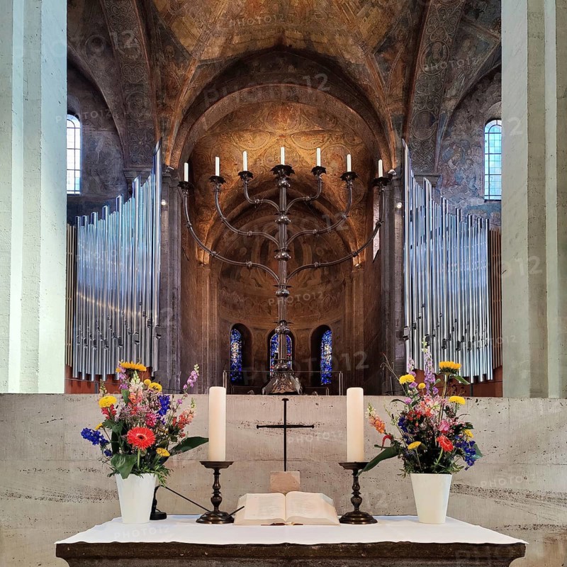 Marian altar and the seven-branched candelabra with the high choir, St. Blasii Cathedral in Braunschweig, Lower Saxony, Germany, Europe