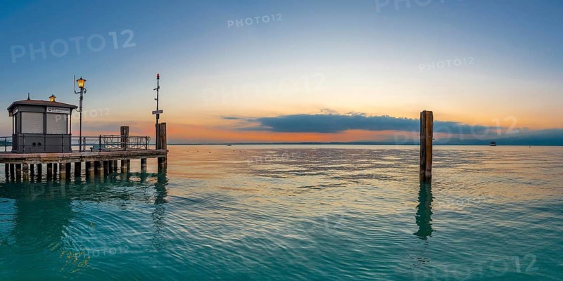 Evening atmosphere in the harbour, lake, water, tourism, travel, sunset, panorama, jetty, Lazise, Lake Garda, Italy, Europe