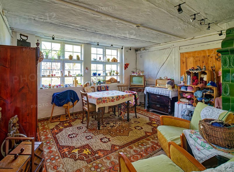 Living room of the 1960s, interior photo, open-air museum Klockenhagen, historic Mecklenburg village, Mecklenburg farmhouses, Klockenhagen, Mecklenburg-Western Pomerania, Germany, Europe
