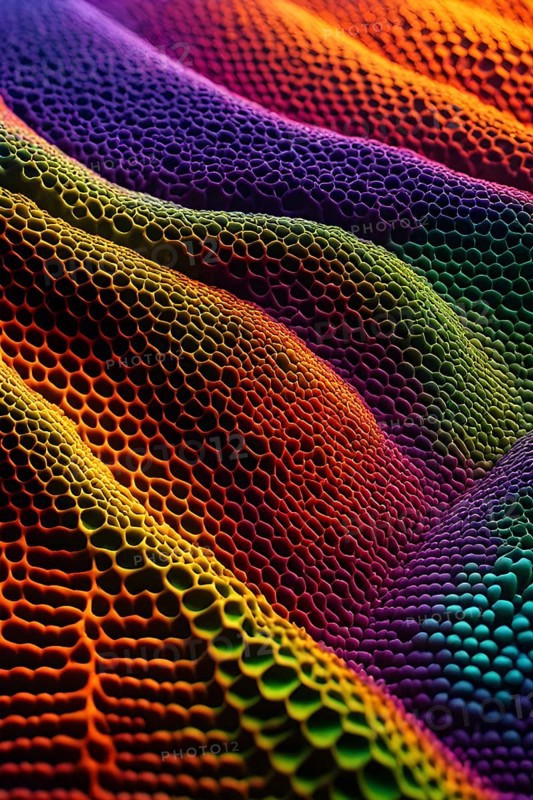 Nano material inspired by gecko feet with intricate patterns and vibrant colors representing adhesive properties, AI generated