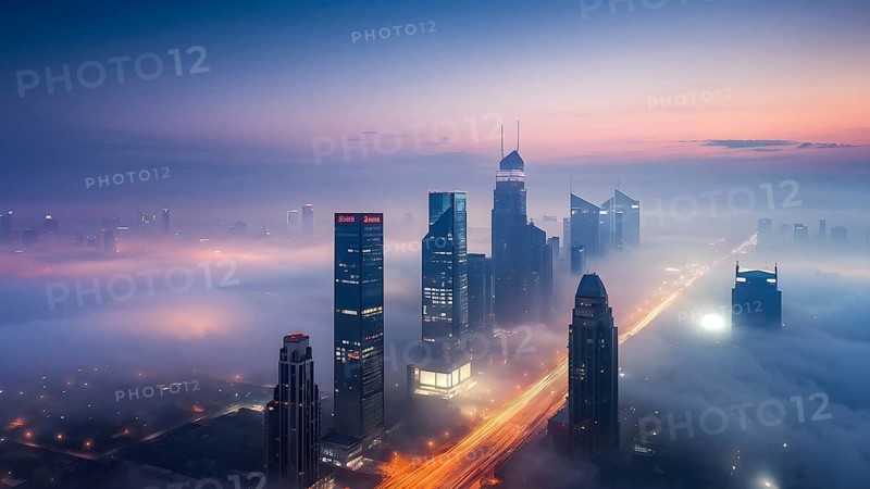 Aerial view of a mega city with smog and pollution, AI generated