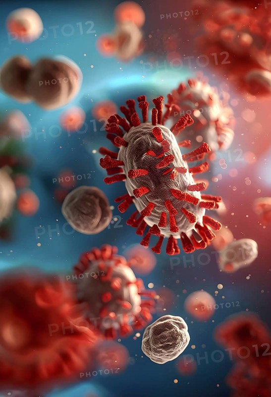 Three dimensional render of a tuberculosis bacteria in an organism, AI generated