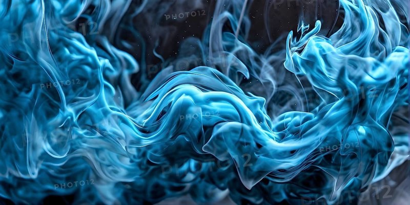 Abstract art of cyan liquid smoke in dynamic motion, AI generated