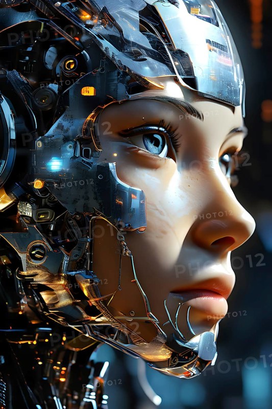 Advanced humanoid robot heads illustrating future robot concepts, AI generated