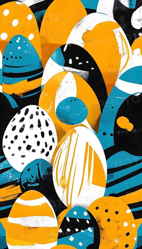 Illustration of an abstract Easter egg design with geometric patterns, bold colors, and a mix of textures, creating a modern and dynamic look, AI generated