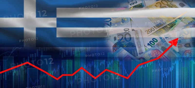 Financial graph of Greek economic recovery. Greece economy growth on financial graph