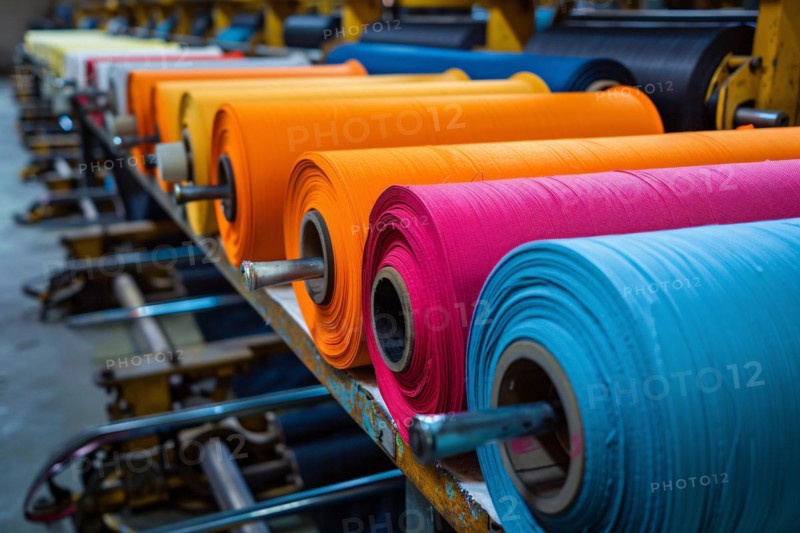 Rolls of fabric in textile factory. KI generiert, generiert, AI generated