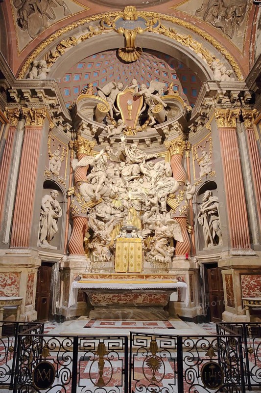 Chancel and high altar with altar reredos, decorations and sculptures of the baroque church Sainte-Marie-de-la-Seds, interior view, arts and crafts, Ste, Toulon, Var, Provence, France, Europe