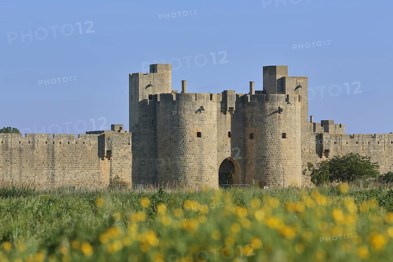 Porte de la Reine, town gate and historic town fortifications with town wall, Aigues-Mortes, Gard, Camargue, Provence, France, Europe