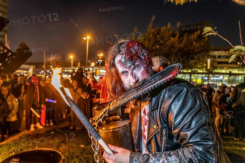 The Zombiewalk in Essen, on Halloween several hundred people, some dressed as scary zombies, undead, walked from the main railway station to the district of Rüttenscheid, North Rhine-Westphalia, Germany, Europe
