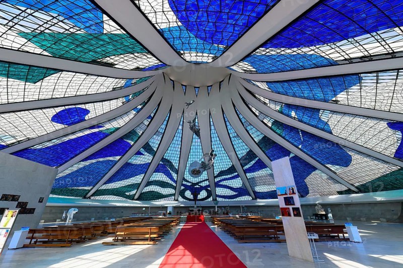Interior of Roman Cathedral of Brasilia or Metropolitan Cathedral of Our Lady of Aparecida, designed by Oscar Niemeyer, World Heritage Site, Brasilia, Federal district, Brazil, South America
