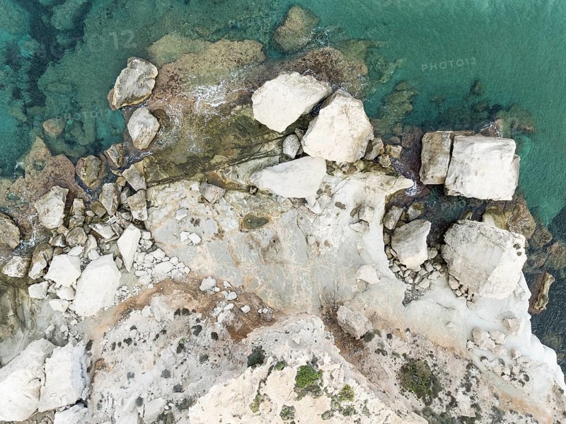 Rocky coast detail. Aerial view. Drone shot. Nature Reserve Cabo de Gata-Nijar, Almería province, Andalusia, Spain, Europe