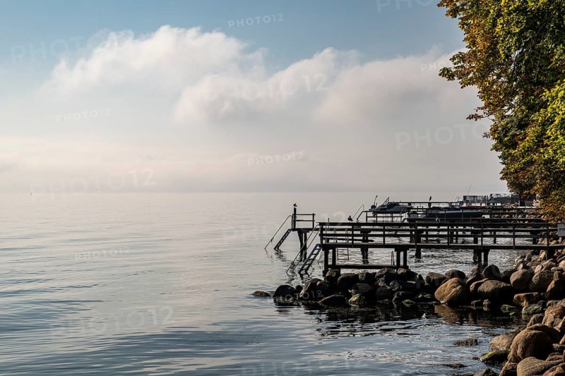 Jetty, jetty, jetties, windless, sunny day, Humblebæk, Nivå Bugt, Hovedstaden, Øresund coast, Denmark, Europe