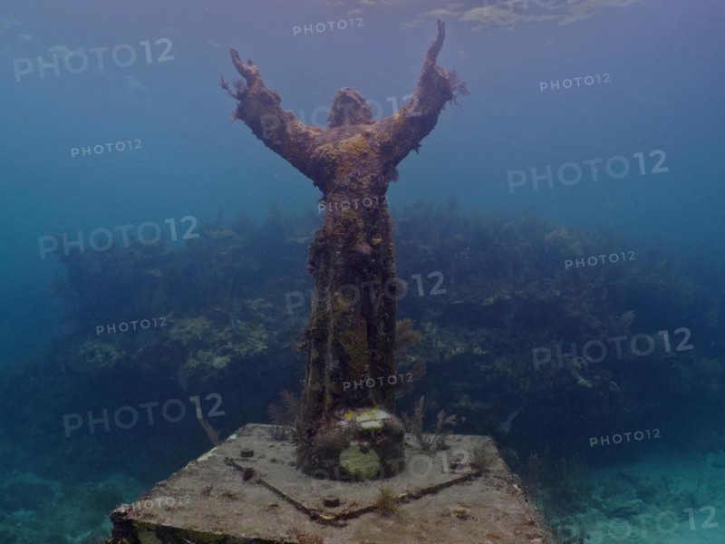 Statue of Jesus Christ under water (Christ of the Abyss), dive site John Pennekamp Coral Reef State Park, Key Largo, Florida Keys, Florida, USA, North America