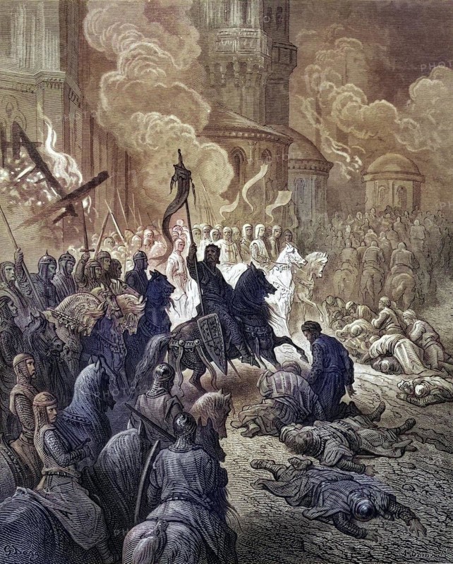 Entry of the Crusaders into Constantinople 1204, Historical, digitally restored reproduction from a 19th century original, Record date not stated