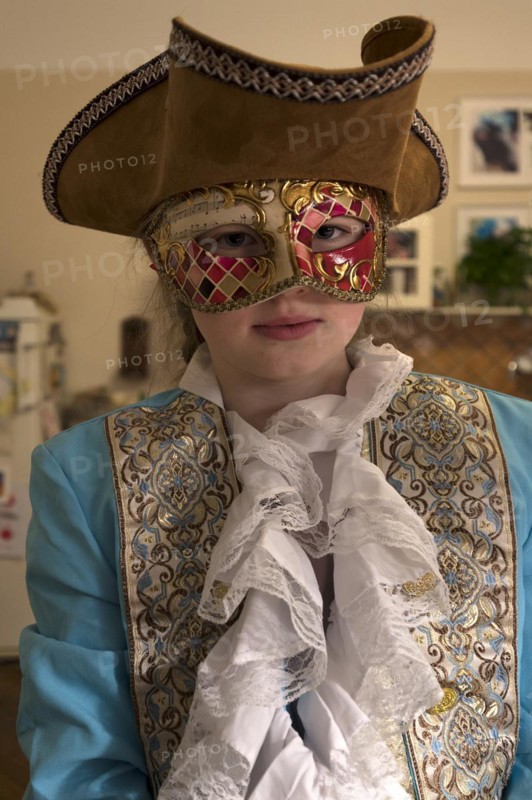 Girl, 10 years old, with carnival mask, Mecklenburg-Western Pomerania, Germany, Europe