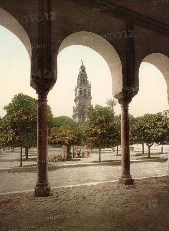 Cordoba. La Mezquita. Patio de los Naranjos, Spain, c. 1890, Historic, digitally restored reproduction from a 19th century original, Europe