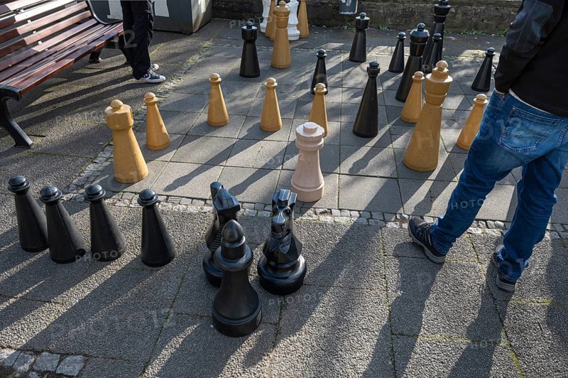 Citizens play chess in the park, Siegen North Rhine-Westphalia, Germany, Europe