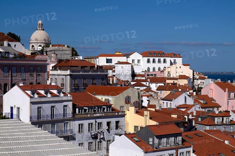 View from the viewpoint Miradouro de Santa Luzia, church Igreja Santa Engrácia, city view, Alfama, Lisbon, Portugal, Europe
