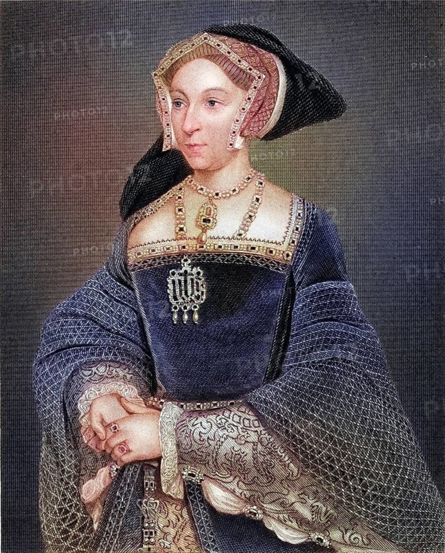 Jane Seymour 1509-1537, third woman of Henry VIII of England. From the book Lodges British Portraits, published in 1823, Historical, digitally restored reproduction from a 19th century original, Record date not stated
