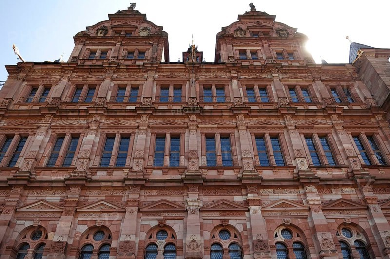 Façade (detail) of the Friedrichsbau of the Heidelberg castle ruins as seen from the Altan, destroyed in 1689, castle courtyard, Heidelberg, Baden-Württemberg, Germany, Europe