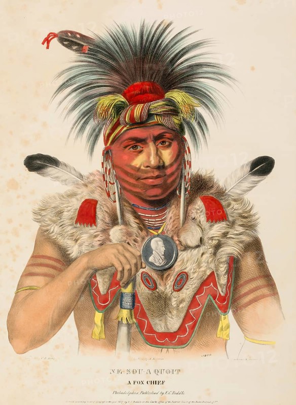 Ne-Sou-A-Quoit. A Fox Chief (ca. 1837-1844), Native American, Historical Native American tribes from North America, Charles Bird King (1785, 1862), Historical, digitally restored reproduction from a 19th century original, Record date not stated