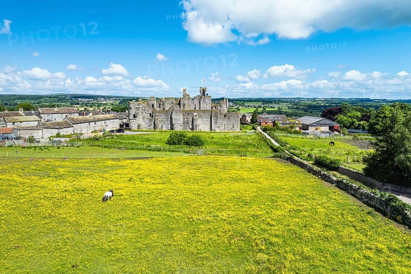 Middleham Castle from a drone, Middleham, Wensleydale, North Yorkshire, England, United Kingdom, Europe