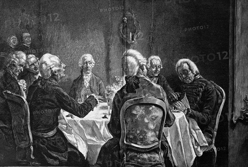 Frederick the Great and the sleeping Zieten at a table, Germany, Illustration from 1880, Historical, digital reproduction of an original from the 19th century, Europe