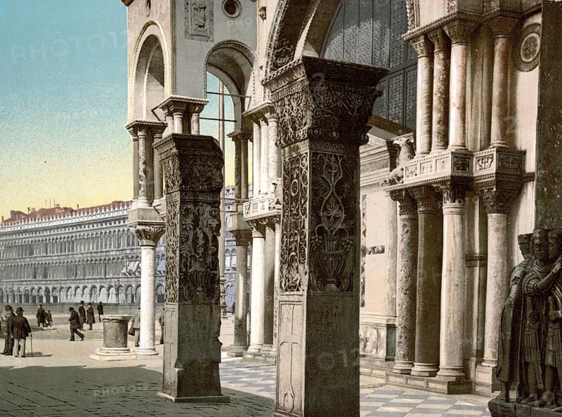 Columns of St Mark's Church, Venice, Italy, Historic, digitally restored reproduction from a 19th century original, Record date not stated, Columns of St Mark's Church, Venice, Italy, Historic, digitally restored reproduction from a 19th century original, Record date not stated, Europe