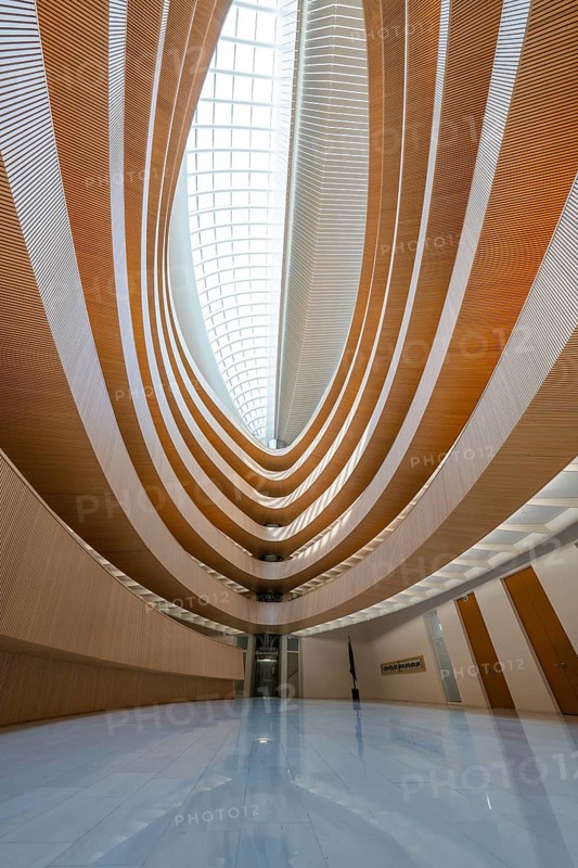 Modern architecture with spiral structure and large glass roof, Zurich, UB- Recht, Switzerland, Europe