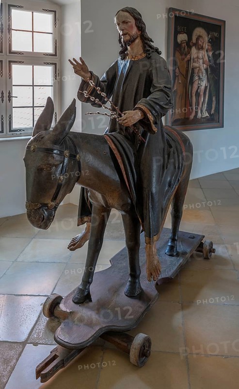 Christ on the palm donkey, wooden figure from around 1880, Dominican convent in Wettenhausen, Swabia, Bavaria, Germany, Europe