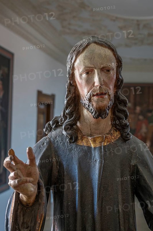 Palmesel wooden figure around 1880, Christ detail, Dominican convent Wettenhausen, Swabia, Bavaria, Germany, Europe
