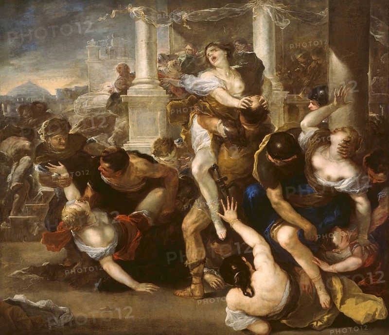 Der Raub der Sabinerinnen, painting by Luca Giordano (Italian, 1634-1705), historically, digitally restored reproduction of a 17th-century original, exact date unknown, The Abduction of the Sabine Women, painting made by Luca Giordano (Italian, Historically, digitally restored reproduction of a 17th-century original, exact date unknown
